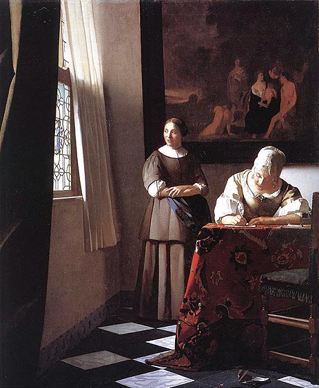 Lady Writing a Letter with Her Maid, c.1670 | Vermeer | Giclée Leinwand Kunstdruck