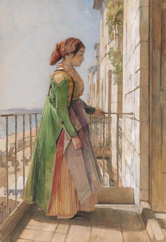 Ein griechisches Mädchen auf einem Balkon, 1840 | John Frederick Lewis | Giclée Papier-Kunstdruck