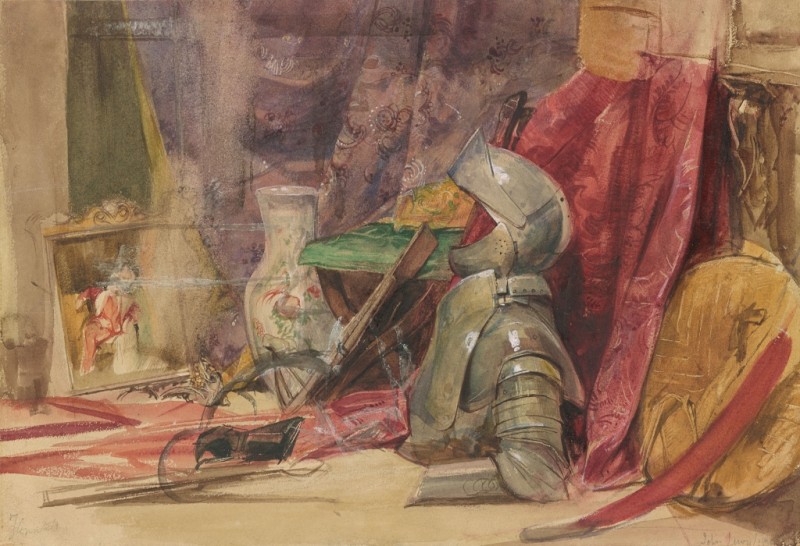 Ein Interieur mit Rüstung und Waffen, 1835 | John Frederick Lewis | Giclée Papier-Kunstdruck