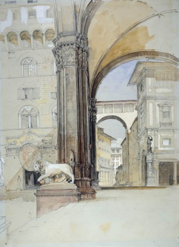 Der Palazzo Vecchio und die Uffizien, Florenz, c.1820s | John Frederick Lewis | Giclée Papier-Kunstdruck