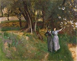 Landscape with Women in Foreground | Sargent | Painting Reproduction