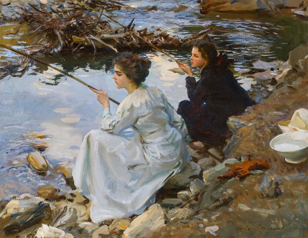 Two Girls Fishing, 1912 | Sargent | Giclée Canvas Print