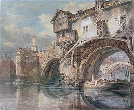 Old Welsh Bridge, Shrewsbury, 1794 von J. M. W. Turner | Papier-Kunstdruck