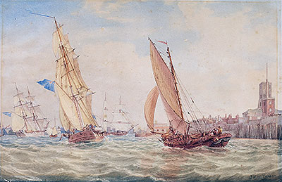 Three Sloops of War and a Fishing Smack going into Harbour, Portsmouth, c.1800/30 | J. M. W. Turner | Giclée Paper Art Print