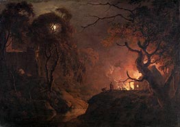 Häuschen brennt nachts, c.1785/93 von Wright of Derby | Leinwand Kunstdruck