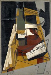 Flasche, Zeitung und Obstschale, 1916 von Juan Gris | Kunstdruck