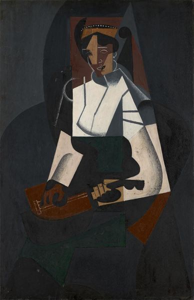 Frau mit Mandoline (nach Corot), 1916 | Juan Gris | Giclée Leinwand Kunstdruck