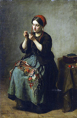 Peasant Woman Threading a Needle, 1861 | Jules Breton | Giclée Canvas Print