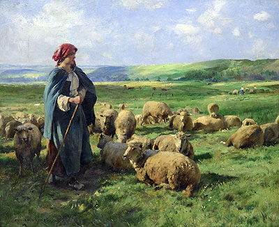 Julien Dupre | A Young Shepherdess Watching Over Her Flock, undated | Giclée Canvas Print