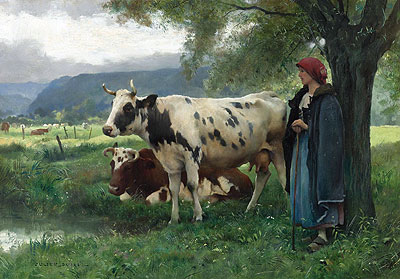Julien Dupre | Peasant Woman with Cows, Undated | Giclée Canvas Print