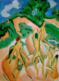 Badende zwischen Dünen (Fehmarn), 1913 von Ernst Ludwig Kirchner | Leinwand-Kunstdruck