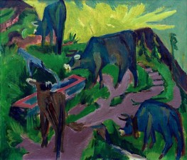 Cows and Setting Sun, 1919 by Ernst Ludwig Kirchner | Canvas Print