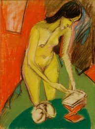 Standing Female Nude at the Table, 1913 by Ernst Ludwig Kirchner | Paper Art Print