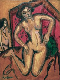 Kneeling Girl Nude in Front of Red Screen, 1912 by Ernst Ludwig Kirchner | Canvas Print