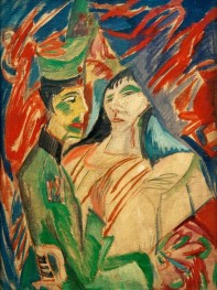 Soldier and Girl between Colourful Curtains, 1916 by Ernst Ludwig Kirchner | Canvas Print