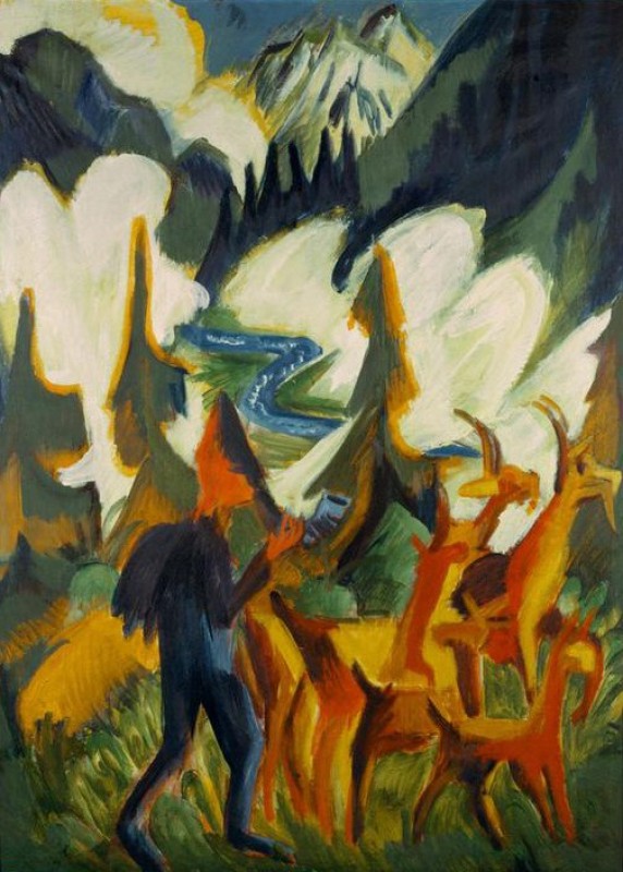 Hirte mit Ziegen am Morgen, 1910 | Ernst Ludwig Kirchner | Giclée Leinwand-Kunstdruck