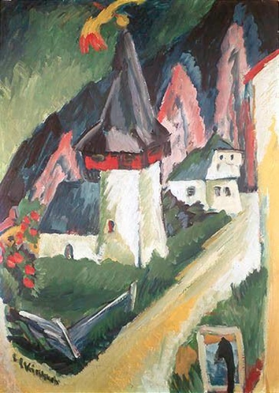 Blick auf die Kirche von Monstein, 1917 | Ernst Ludwig Kirchner | Giclée Leinwand-Kunstdruck