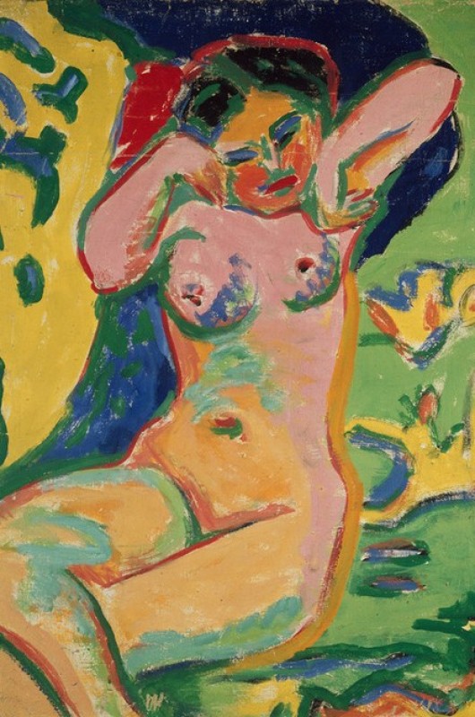 Mädchenakt auf blühender Wiese, 1910 | Ernst Ludwig Kirchner | Giclée Leinwand-Kunstdruck