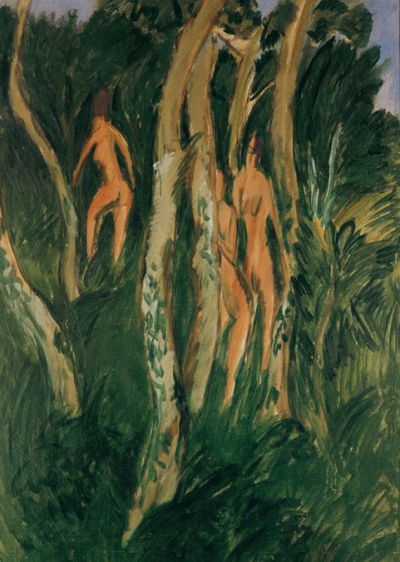 Drei Akte unter Bäumen, 1913 | Ernst Ludwig Kirchner | Giclée Leinwand-Kunstdruck