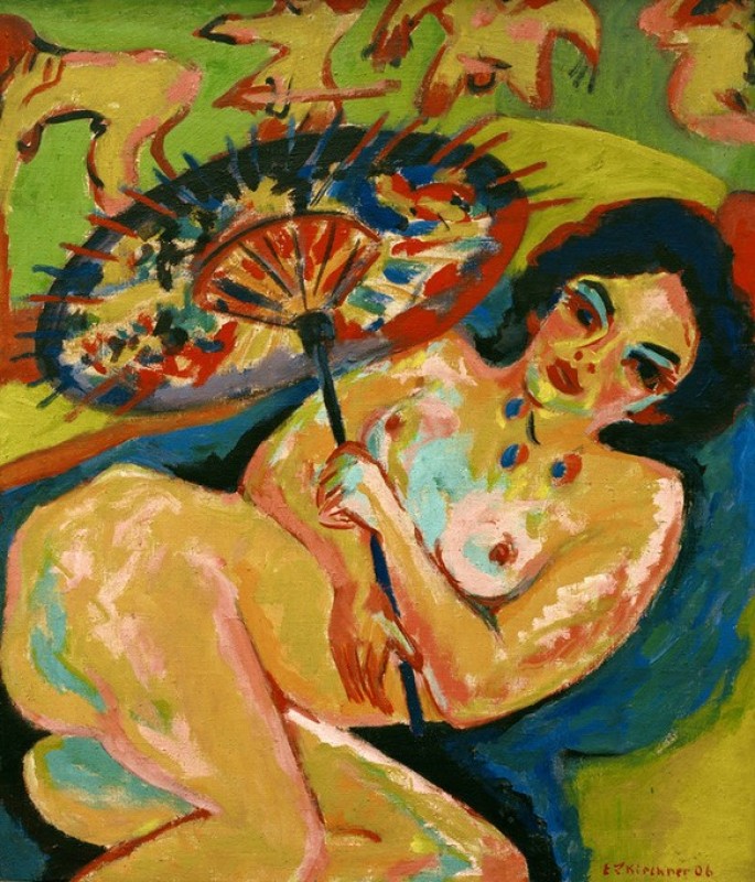 Mädchen unter Japanschirm, 1909 | Ernst Ludwig Kirchner | Giclée Leinwand-Kunstdruck