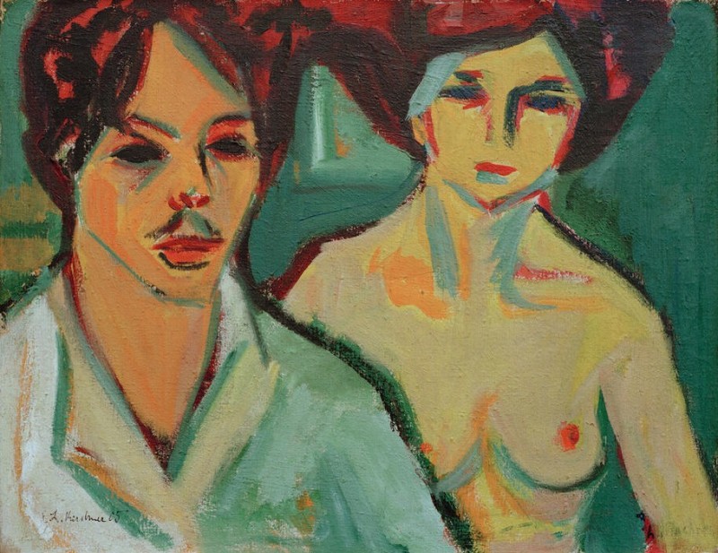 Selbstbildnis mit Modell, 1905 | Ernst Ludwig Kirchner | Giclée Leinwand-Kunstdruck