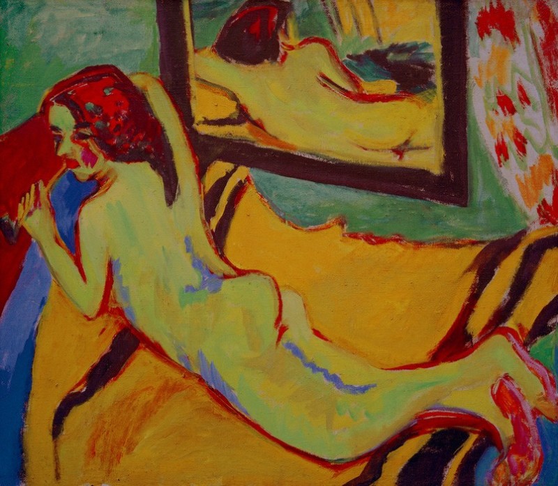 Reclining nude in front of a mirror, 1909 | Ernst Ludwig Kirchner | Giclée Canvas Print