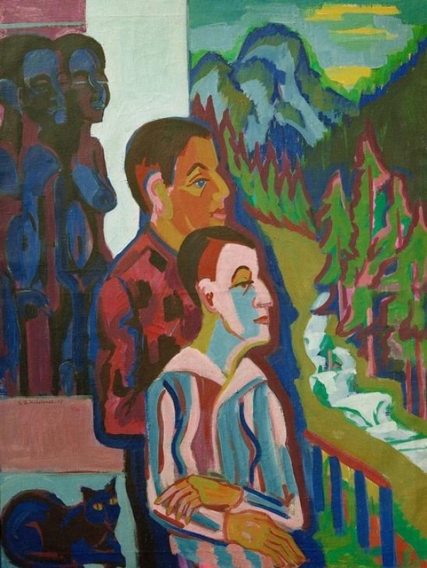 Before Sunrise – Self-Portrait with Erna in front of Wildbodenhaus, 1927 | Ernst Ludwig Kirchner | Giclée Canvas Print