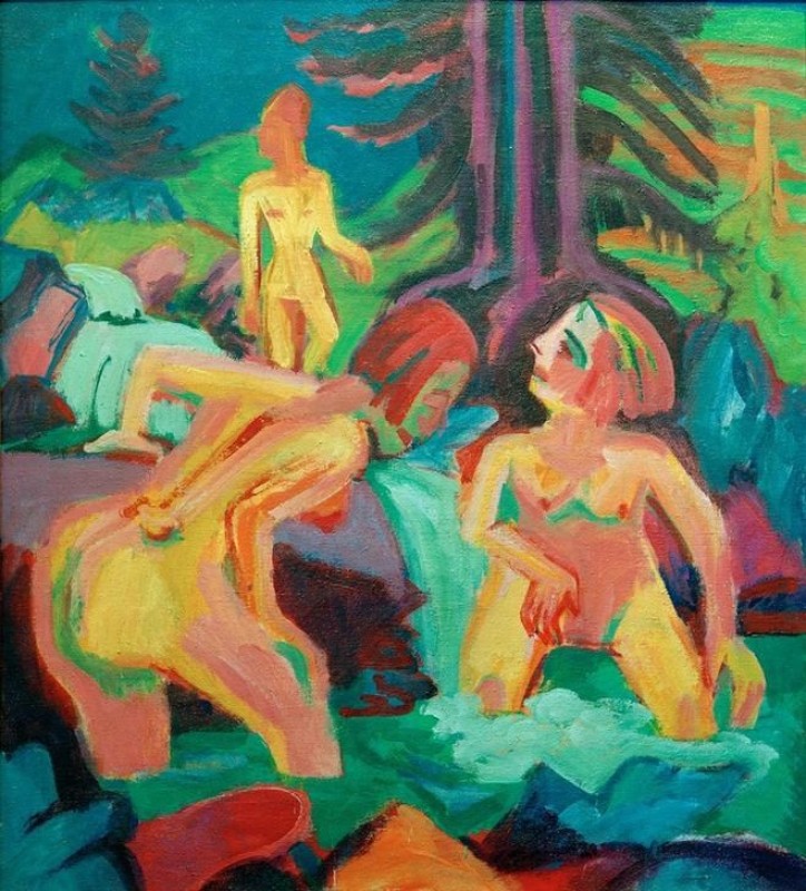 Naked women bathing in the mountain pool, 1923 | Ernst Ludwig Kirchner | Giclée Canvas Print
