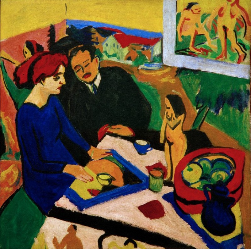 Doris und Heckel am Tisch, 1910 | Ernst Ludwig Kirchner | Giclée Leinwand-Kunstdruck
