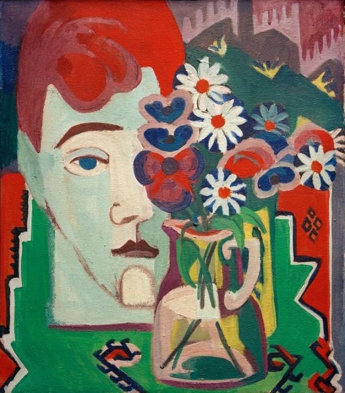 Head of Müller with Flowers, 1927 | Ernst Ludwig Kirchner | Giclée Canvas Print