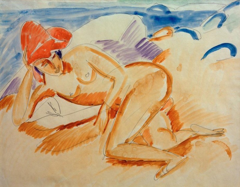 Nude with red hat, 1912 | Ernst Ludwig Kirchner | Giclée Canvas Print