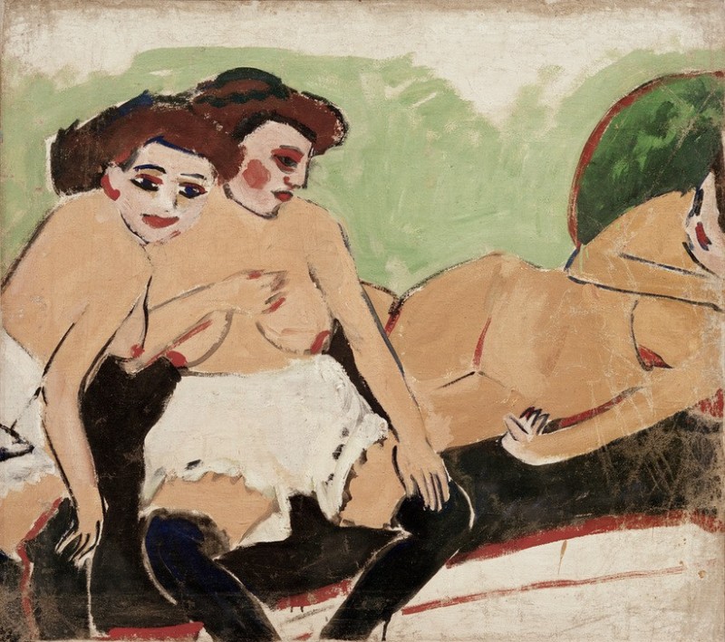 Three Nudes on Black Sofa, 1910 | Ernst Ludwig Kirchner | Giclée Canvas Print