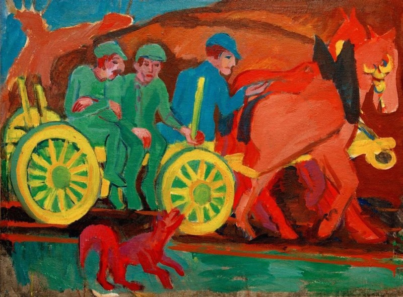 Horse Team with Three Peasants, 1921 | Ernst Ludwig Kirchner | Giclée Canvas Print