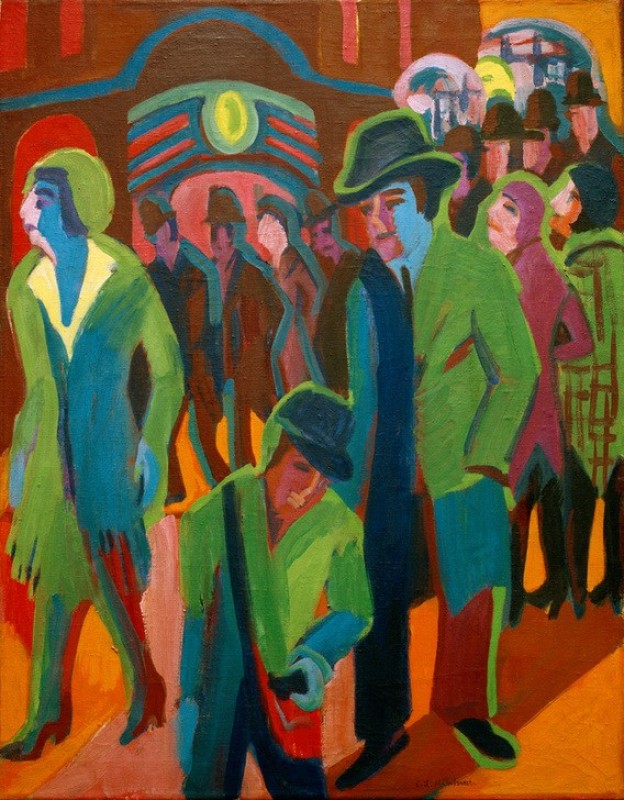 Straße mit Passanten bei Nachtbeleuchtung, 1926 | Ernst Ludwig Kirchner | Giclée Leinwand-Kunstdruck