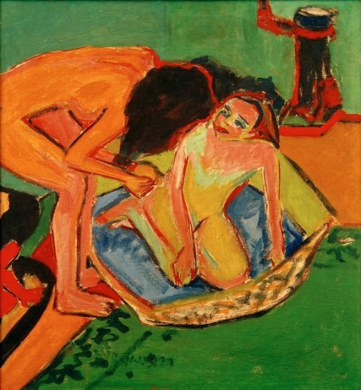 Zwei Akte mit Badewanne und Ofen, 1911 | Ernst Ludwig Kirchner | Giclée Leinwand-Kunstdruck