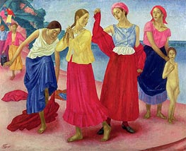 Young Women on the Volga, 1915 von Kuzma Petrov-Vodkin | Leinwand Kunstdruck