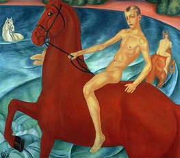 Baden des roten Pferdes, 1912 von Kuzma Petrov-Vodkin | Leinwand Kunstdruck