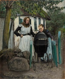 Outside a Farmhouse. Two Women with a Pram, 1906 | Laurits Andersen Ring