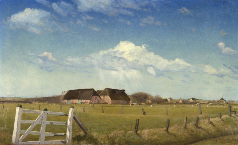 Fenced Meadows by a Farm with a Stork's Nest on the Roof, Skærbæk, 1903 | Laurits Andersen Ring | Giclée Canvas Print