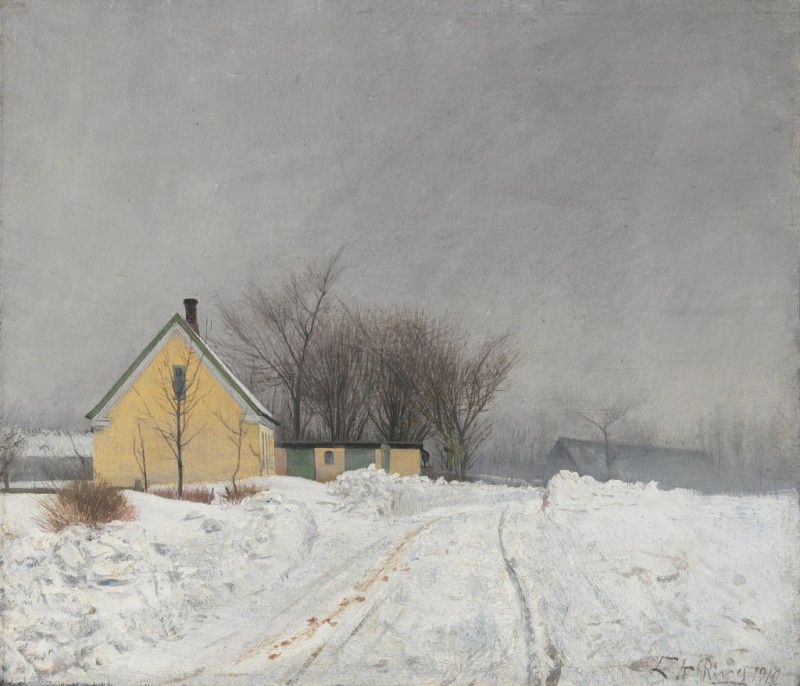 Foggy Winter Day. To the Left a Yellow House. Deep Snow., 1910 | Laurits Andersen Ring | Giclée Canvas Print