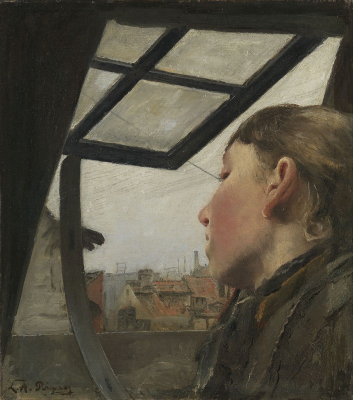 Young Girl Looking Out of a Roof Window, 1885 | Laurits Andersen Ring | Giclée Canvas Print