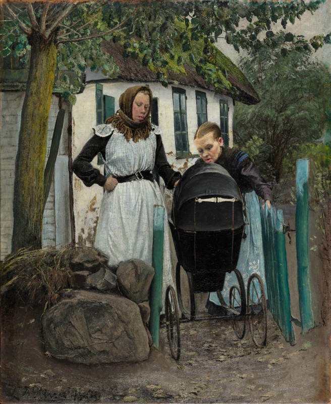 Outside a Farmhouse. Two Women with a Pram, 1906 | Laurits Andersen Ring | Giclée Canvas Print
