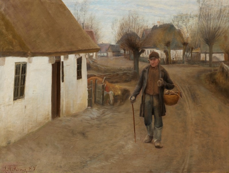 Country Road with a Walking Man. Winter, 1887 | Laurits Andersen Ring | Giclée Canvas Print