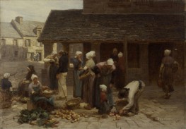 The Market Place of Ploudalmézeau, Brittany, 1877 | Leon-Augustin Lhermitte