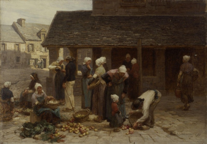 Der Marktplatz von Ploudalmézeau, Bretagne, 1877 | Leon-Augustin Lhermitte | Giclée Leinwand-Kunstdruck
