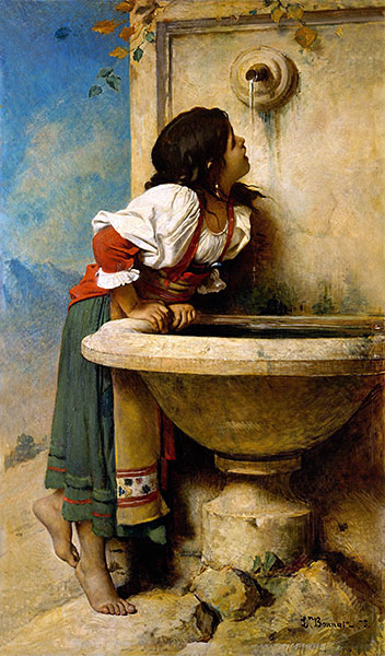 Leon Bonnat | Roman Girl at a Fountain, 1875 | Giclée Canvas Print