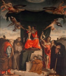 Maria mit dem Kind und den Heiligen Josef, Bernardin von Siena, Johannes dem Täufer und Antonius Abbas, 1521 | Lorenzo Lotto