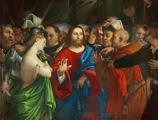 The Woman Taken in Adultery, c.1527/29 | Lorenzo Lotto | Giclée Leinwand Kunstdruck