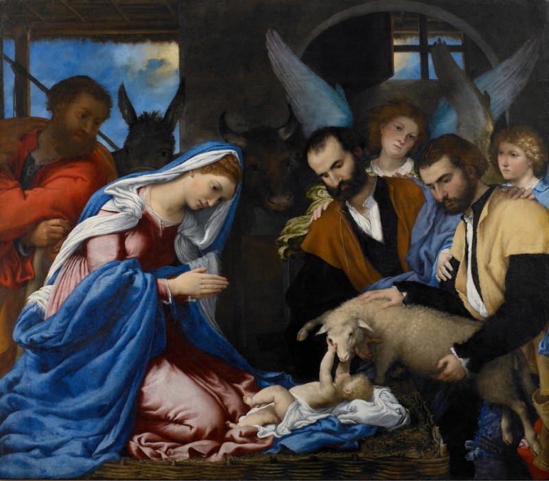 Die Anbetung der Hirten, 1530 | Lorenzo Lotto | Giclée Leinwand-Kunstdruck