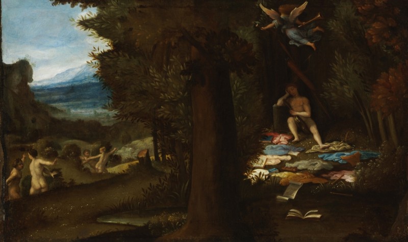 Schlafender Apollo und die Musen mit dem Ruhm, 1549 | Lorenzo Lotto | Giclée Leinwand-Kunstdruck